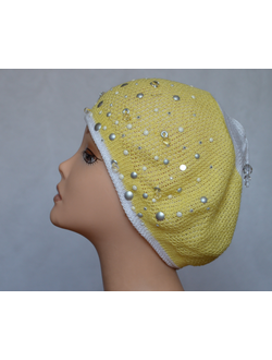 Летний берет Италия Vizio 4806 желтый с белым фото