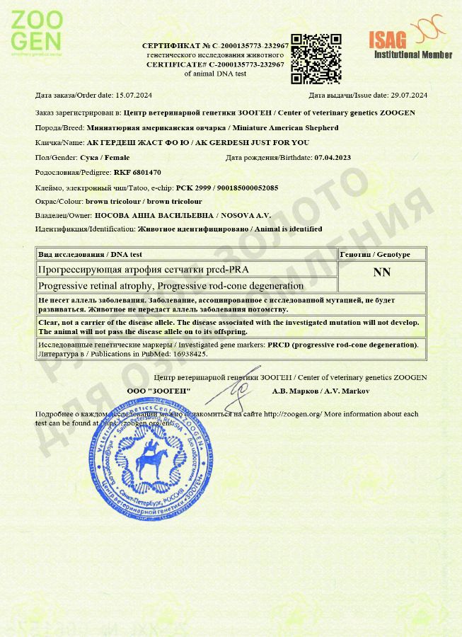 Юта. Результаты анализов на генетические заболевания.