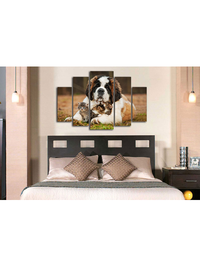 Модульная картина "Сенбернар и малыши"