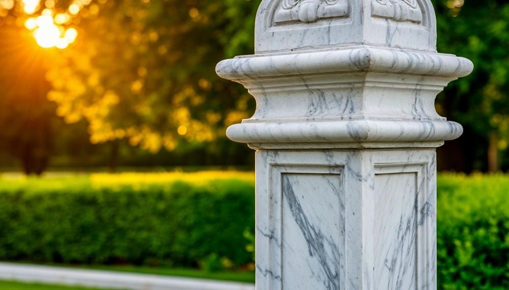 Опора освещения бетонная с фактурой натурального камня в парке