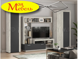 Ангара Гостиная Шкаф 2х дверный (графит/дуб крафт белый)