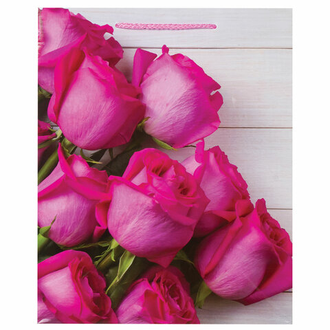 Пакет подарочный 26x12,7x32,4 см, ЗОЛОТАЯ СКАЗКА "Розовые розы", ламинированный, 606582, 12 шт.