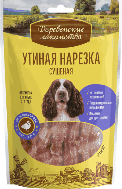 Деревенские лакомства, Утиная нарезка сушёная для собак, 90 г