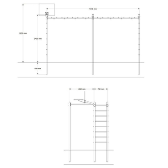 Уличная шведская стенка-рукоход двойной  с комплектом турник прямой