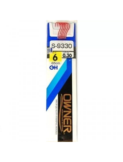 Крючок Owner S-9330 (56919) Red №6 на поводке d-0,25мм (в упаковке 5 пачек по 7шт.)