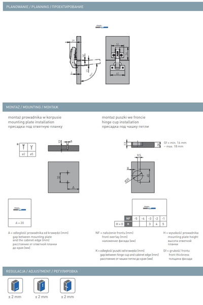 Петля 90гр для фальшпанелей, планка клип, самозакрывающаяся  ZM-НСKT90-BE-S  GTV *