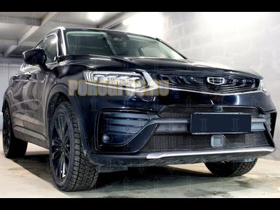 Защита радиатора для Geely Tugella 2020- black низ с датчиками