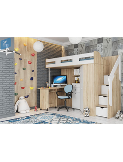 Кровать-чердак Мийа Дуб сонома/Белый (Стиль)