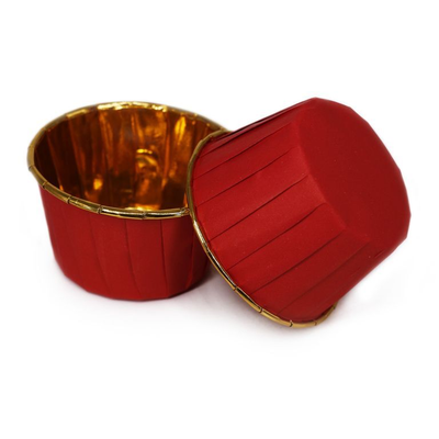 Форма бумажная/капсула для капкейков (50 шт., красные/золото), 50*40мм