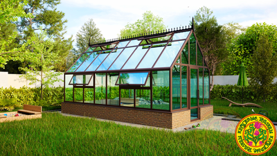 Теплица из стекла и алюминия ЧЕСТЕРФИЛД-ЭЙР площадь 18м.кв.