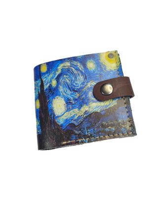 Портмоне мини-бифолд с принтом по мотивам картины Винсента Ван Гога "Звёздная ночь"