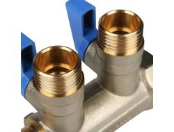 Коллектор распределительный STOUT с шаровыми кранами 1", 2 отвода 1/2" (синие ручки) (Арт. SMB 6211