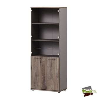 Шкаф со стеклом высокий 800х450х2098 B-673_Дуб Веллингтон табак/Кубанит серый