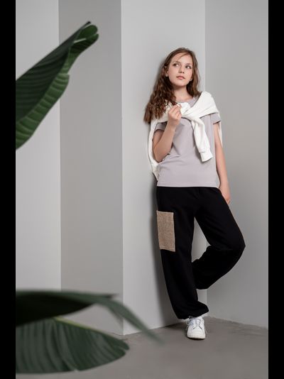 Брюки с накладными карманами из мешковины