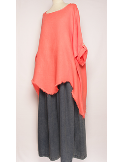 БЛУЗА ЛЁН "КИМОНО АСИММЕТРИЯ" коралловая  до р.60