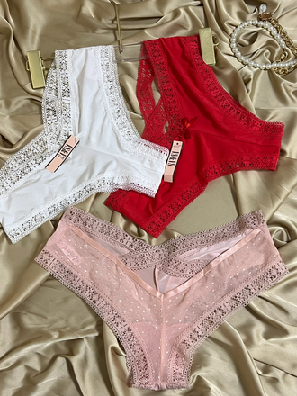 Трусы в стиле Виктория Сикрет с лентами 3 шт 44