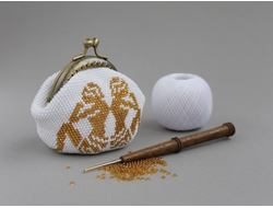 Монетница "Зодиак" Набор для вязания крючком с бисером от Ирины Рудевич - БЛИЗНЕЦЫ (белый)