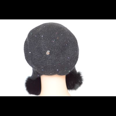 Черная женская шапка ушанка с помпонами вязаная Vizio 6463