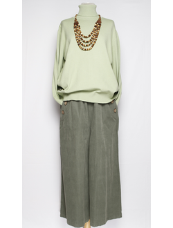 Брюки "Вельвет палаццо пуговицы" хаки, малахит р.50-54