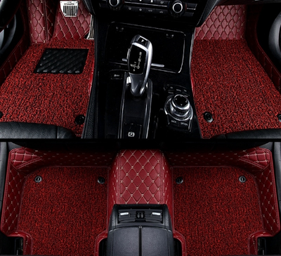 Коврики Премиум 3D красная экокожа и бежевая отстрочка