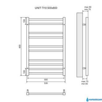 Полотенцесушитель электрический Lemark Unit LM45810E П10 500x800, левый/правый