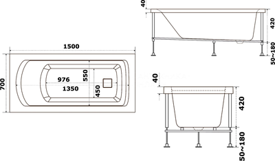Акриловая ванна Bas Аякс 150x70 см, с каркасом
