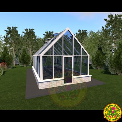 Зимняя теплица ДОНАЛЬД II в классическом английском стиле с двускатной крышей размером 8000 х 4000 мм