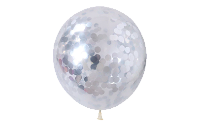 Прозрачный 30см с конфетти (серебристые круги)