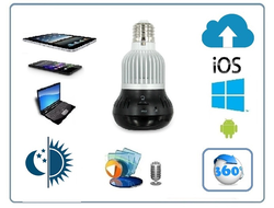 Панорамная WiFi видеоняня/видеокамера (лампа накаливания, цоколь Е27) с DVR, HD 960p (360EyeS)