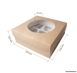 Коробка для капкейков/ 9 шт 25 x 25 x 10 см Круг окно Крафт