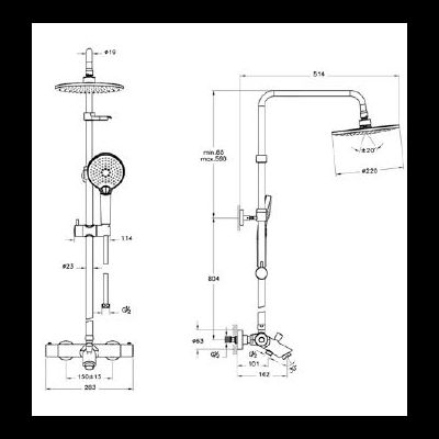 ДУШЕВАЯ КОЛОННА С ВЕРХНИМ ДУШЕМ И ТЕРМОСТАТИЧЕСКИМ СМЕСИТЕЛЕМ ДЛЯ ВАННЫ И ДУША, VITRA AQUAHEAT, A47208EXP