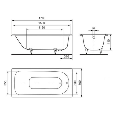 Стальная ванна Kaldewei Eurowa 312 170х70