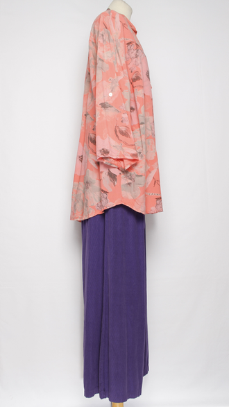 РУБАШКА БОХО "Карман планка пайетки" цветы серая, коралл, бежевая до р.52