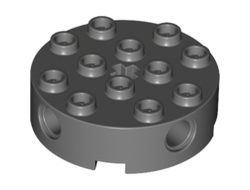 Brick, Round 4 x 4 with 4 Side Pin Holes and Center Axle Hole, Dark Bluish Gray (6222 / 4211097)