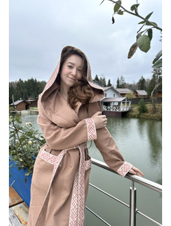 Халат для бани «Легкий пар» из вафельного льна, кирпичный