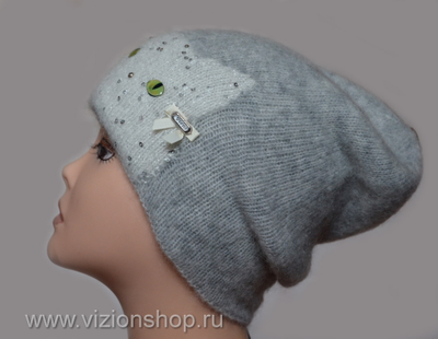 Шапка с кошкой женская вязаная Италия Vizio 6167 CL серая