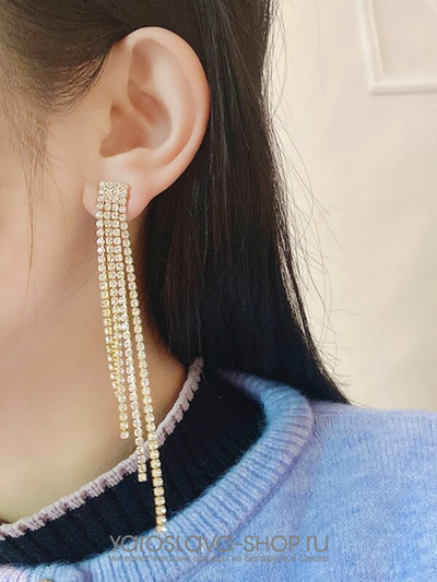 Серьги длинные, квадраты с кисточками