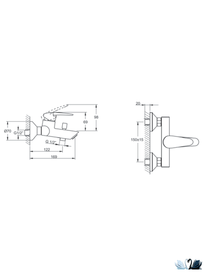 Смеситель для ванны и душа Vitra Dynamic S A40953EXP