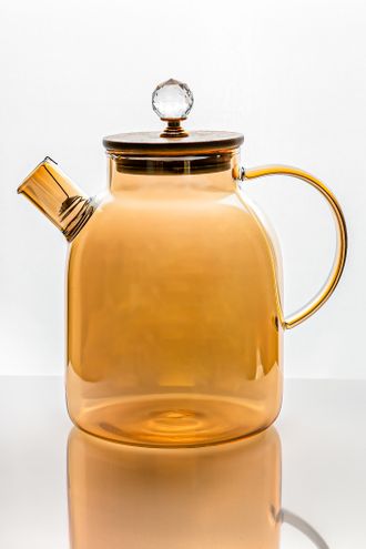 Стеклянный чайник с бамбуковой крышкой матовое стекло 1600 мл