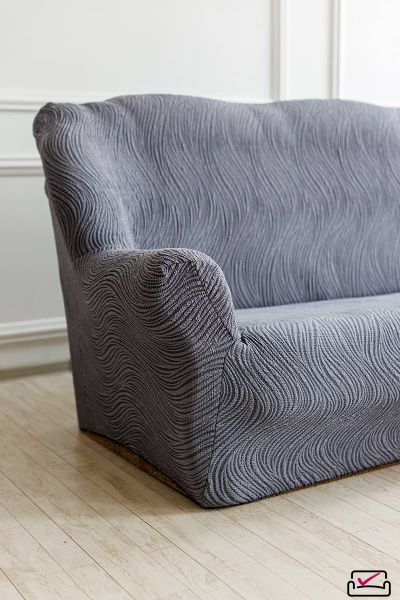 Чехол на 2х местный диван Жаккард Волна Пепельный. Россия