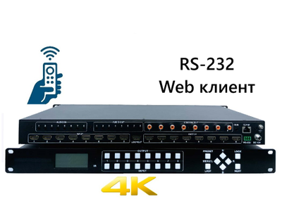 DE-SMXB88 8 HDMI 2.0 Бесшовная матрица. Управление RS-232, Web клиент. Пульт.