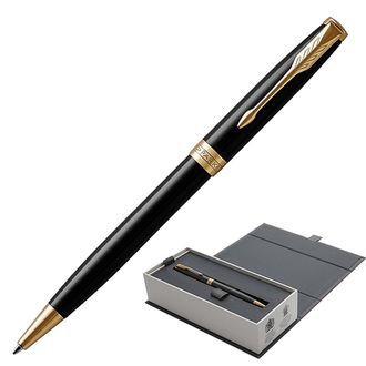 Ручка подарочная шариковая PARKER "Sonnet Core Lacquer Black GT", черный лак, позолоченные детали, черная, 1931497