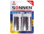 Батарейки КОМПЛЕКТ 2 шт, SONNEN Alkaline, D (LR20, 13А), алкалиновые, в блистере