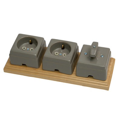 Поворотный ретро выключатель из керамики, Серый. 1-2 клав.