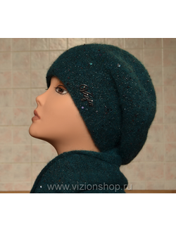 Изумрудный берет и шарф вязаный комплект изумрудного цвета