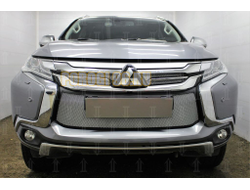 Защита радиатора Mitsubishi Pajero Sport III 2016- (4 части) хром верх