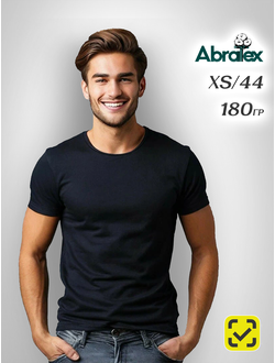 ABRATEX 44 (XS) Футболка мужская ЧЕРНЫЙ ХБ 100% ПРЕМИУМ 180 гр. Пенье