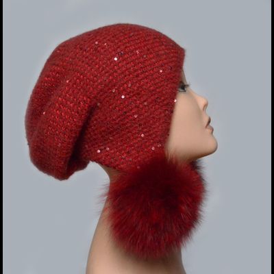Красная женская шапка ушанка вязаная с помпонами Vizio 6463