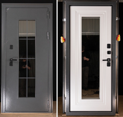 960*2050. ЛЕВОЕ ОТКРЫВАНИЕ. ТЕРМОРАЗРЫВ. КАТАЛЕЯ. КОВКА ВНУТРИ СТЕКЛОПАКЕТА. ГРАФИТ БУКЛЕ/ БЕЛЫЙ МАТОВЫЙ