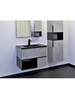 Тумба с раковиной "Франкфурт-75" дуб шоколадно-коричневый с раковиной COMFORTY 75E черная матовая